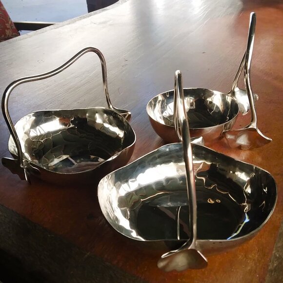 3 Fabulous Mary Jurek Stainless Steel Ginkgo Baskets with Leaf Handles - Picture 6 of 10